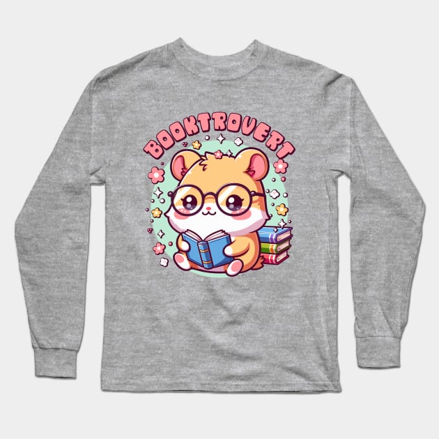 Booktrovert Kawaii Hamster Reading a Book Cute Bookworm Long Sleeve T-Shirt by Cuteness Klub